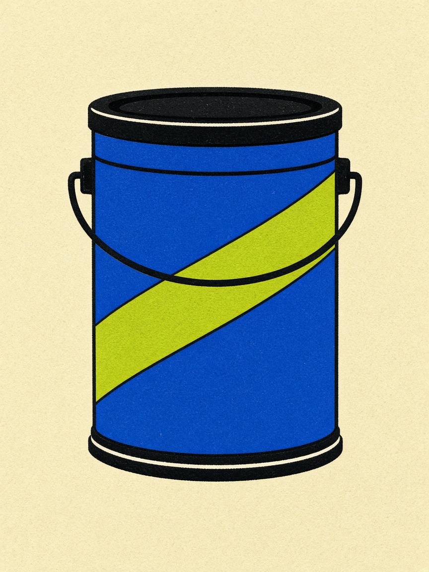 An illustrated paint tin